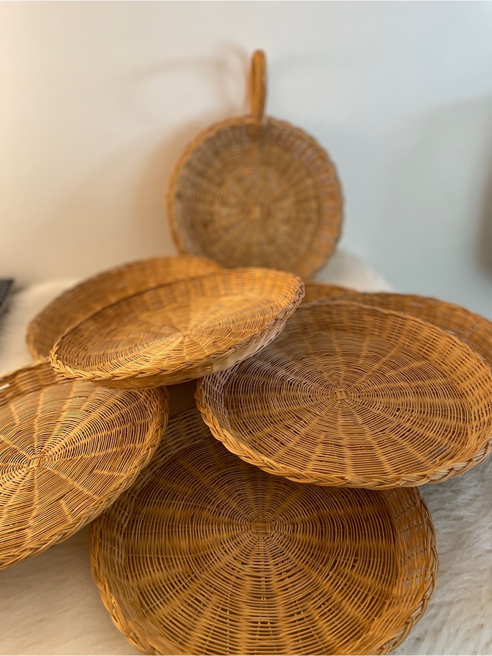 Vintage Basket Lot, paper plate holders Ratan decor